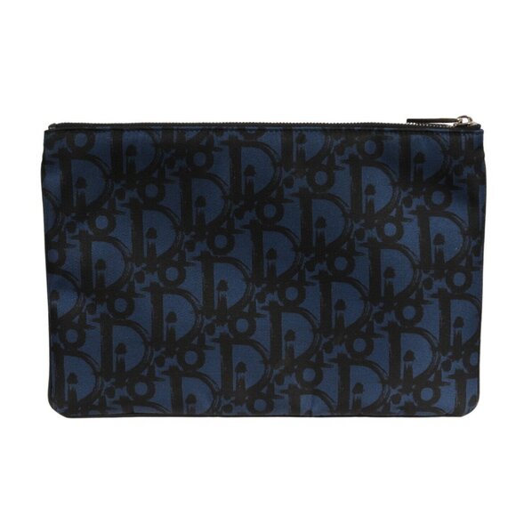 Dior Oblique Logo Pouch Blue Black Nylon Travel Zip Folder File Wallet Holder - Picture 1 of 14